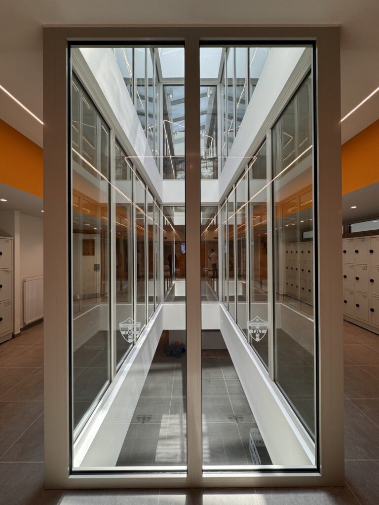 Interior atrium in a school building